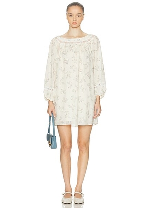 Posse Elodie Long Sleeve Dress in Blue Blooms - Cream. Size M (also in S, XL, XS).