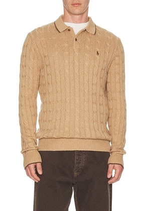 Polo Ralph Lauren 2 Button Placket Tipping Polo Sweater in Camel Melange - Brown. Size L (also in M, XL/1X).