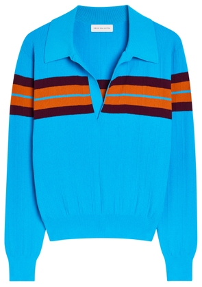 Dries Van Noten Maona Striped Knit Polo Jumper - Turquoise - S