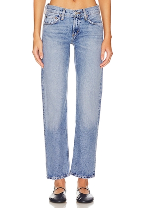 AGOLDE Amber Low Rise Straight Jeans in Denim-Light. Size 25. Also in 26, 27, 28, 29, 30, 31, 32, 33, 34.