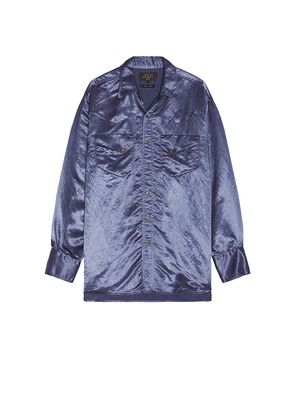 Beams Plus Western Shirt Broken Nylon Satin in Blue. Size S. Also in XL.
