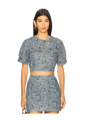 Amanda Uprichard Bello Short Sleeve Jacket in Blue. Size M. Also in S, XS.