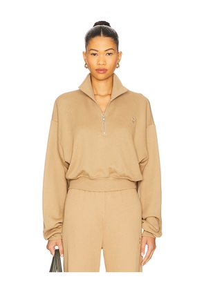 Eterne Cropped Half Zip Sweatshirt in Tan. Size L. Also in S.