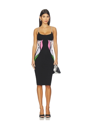 AREA Colorblock Lily Flower Midi Dress in Black. Size M. Also in S, XS.