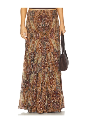 HEMANT AND NANDITA Tiered Maxi Skirt in Brown. Size M. Also in S, XL.