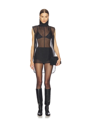 AEXAE Silk Organza Roll Neck Top in Black. Size S. Also in XS, XXS.