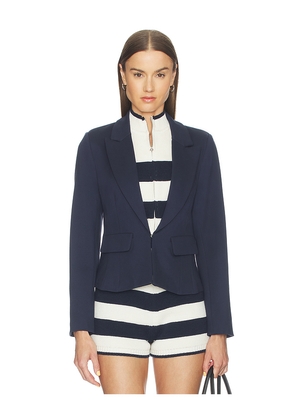 Central Park West Chelsea Rugby Stripe Sweater Dickey Jacket in Navy. Size L. Also in M, S, XL, XS.