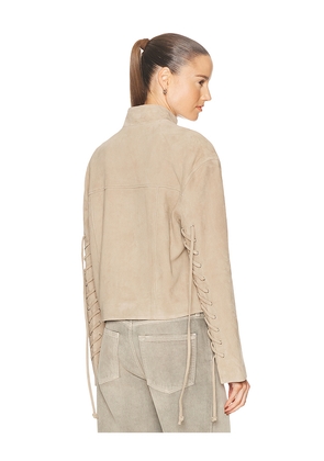 GRLFRND Annika Suede Lace Up Jacket in Beige. Size L. Also in M, S, XL, XS, XXS.