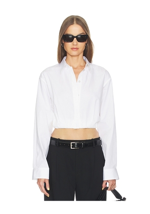 Helmut Lang Cropped Gather Shirt in White. Size L. Also in M, S, XS.