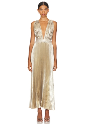 L'IDEE Moderniste Gown in Metallic Gold. Size 10/M. Also in 6/XS, 8/S.