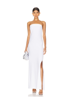 Norma Kamali Strapless Tailored Side Slit Gown in White. Size M. Also in S, XS.
