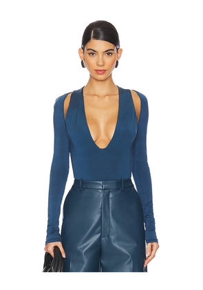 Lapointe V Neck Bodysuit in Blue. Size S. Also in XL, XS.
