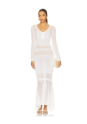 MATTHEW BRUCH Striped Mesh Handkerchief Midi Dress in White. Size M. Also in S.