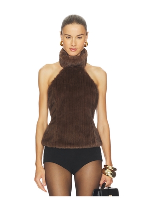 LPA Maria Faux Fur Turtleneck Top in Chocolate. Size L. Also in M, S, XS.