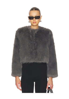MISA Los Angeles Jordyn Cropped Faux Fur Jacket in Dark Grey in Grey. Size L. Also in S, XL.