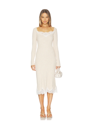 L'Academie by Marianna Ariadne Knit Lace Detail Dress in Beige. Size L. Also in M, S, XL, XS, XXS.