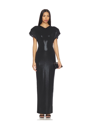 Norma Kamali Cap Sleeve Shoulder Pad Long Dress in Black. Size L. Also in M, S, XS, XXS.