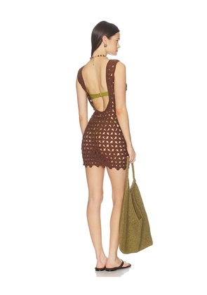 MORE TO COME Linds Mini Dress in Brown. Size L. Also in M, S, XS.