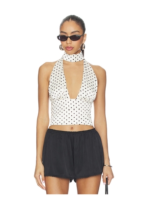 MAJORELLE Marina Top in Black & Cream Polka Dot in Black. Size L. Also in M, S, XL, XS, XXS.