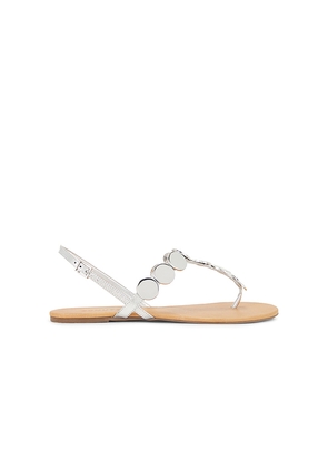 Schutz Acacia T Sandal in Metallic Silver, grey. Size 6. Also in 6.5, 7.5, 8, 8.5.