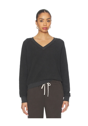 perfectwhitetee Zuri Reverse Fleece V Neck Sweatshirt in Black. Size M. Also in S.