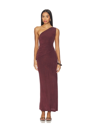 Peachy Den Amelia One Shoulder Maxi Dress in Chocolate. Size M. Also in S, XS.