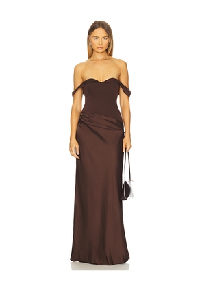 Runaway The Label Ebony Off Shoulder Maxi Dress in Chocolate. Size M. Also in S, XS.