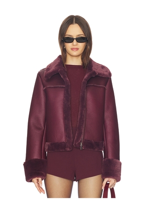 superdown Sasha Faux Leather Jacket in Burgundy. Size M. Also in S, XS, XXS.