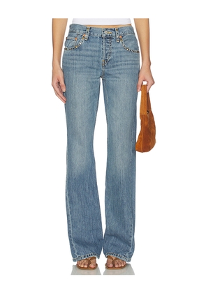 RE/DONE Twisted Mid Rise Bootcut Jeans in Blue. Size 24. Also in 30.