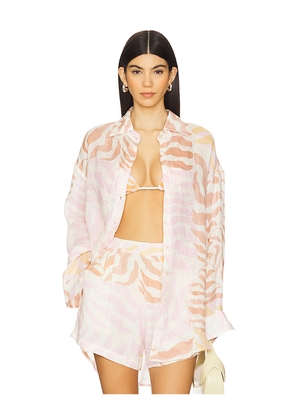 vitamin A Playa Linen Boyfriend Shirt in Beige. Size L. Also in S.