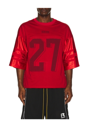 Rhude Lightning Football Jersey in Red. Size L. Also in M, XL/1X, XXL/2X.