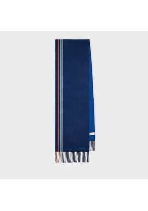 Paul Smith Navy 'Signature Stripe' Edge Cashmere Scarf Blue