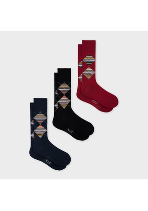 Paul Smith 'Signature Stripe' Argyle Socks Three Pack Multicolour