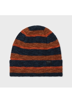 Paul Smith Navy and Orange Stripe Linen-Cotton Beanie Blue