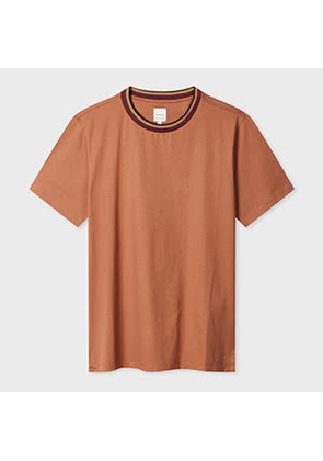 Paul Smith Terracotta 'Artist Stripe' Collar T-Shirt Brown