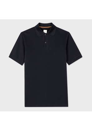Paul Smith Navy Cotton 'Artist Stripe' Placket Polo Shirt Blue