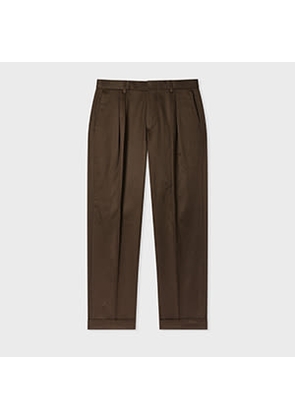 Paul Smith Brown Stretch Cotton-Twill Double-Pleat Trousers