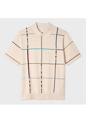 Paul Smith Ecru 'Signature Stripe Check' Knitted Cotton Polo Shirt White