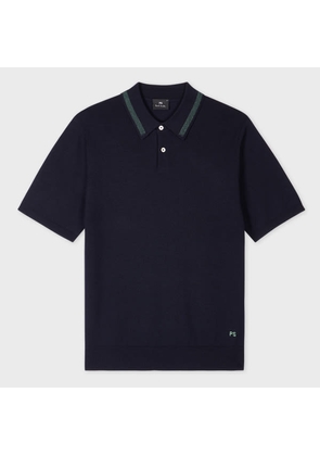 PS Paul Smith Navy Merino Wool Polo Shirt Blue