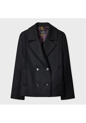 PS Paul Smith Women's Black Wool-Cashmere Blend Short Pea Coat