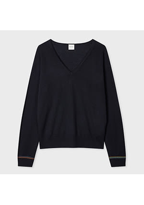 Paul Smith Women's Navy Merino Wool V Neck Sweater Blue