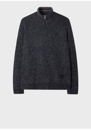 PS Paul Smith Dark Charcoal Cotton & Wool Blend Half-Zip Sweater Black