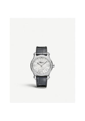 Chopard 278559-3003 Happy Sport Medium Automatic Stainless Steel, Diamond and Alligator-Embossed Leather Watch