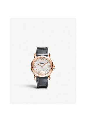 Chopard Happy Sport Medium 18ct Rose-Gold Diamond and Alligator-Embossed Leather Automatic Watch