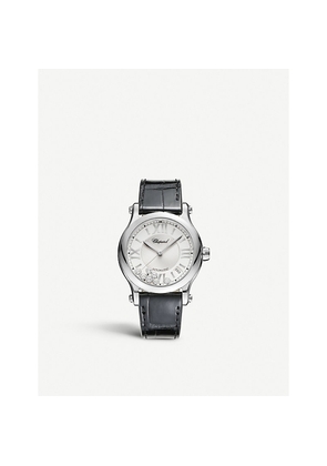 Chopard Happy Sport Medium Stainless Steel, Diamond and Croc-Embossed Leather Watch