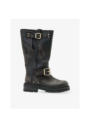 Womens Allsaints Tay Buckled Leather Knee-High Boots