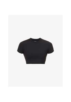 Womens Adanola Fitted Cropped Stretch-Woven T-Shirt