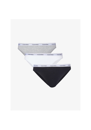 Womens Calvin Klein Modern Branded-Waistband Pack Of Three Stretch-Cotton Briefs