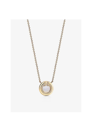 Mens Tiffany & Co Tiffany T Circle Diamond, Mother-Of-Pearl and 18ct Yellow-Gold Pendant Necklace