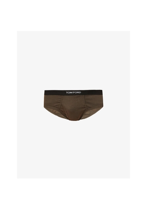 Mens Tom Ford Branded-Waistband Fitted Stretch-Cotton Briefs